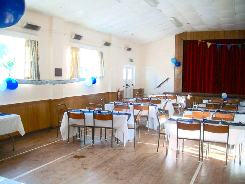 The main hall set for a wedding reception